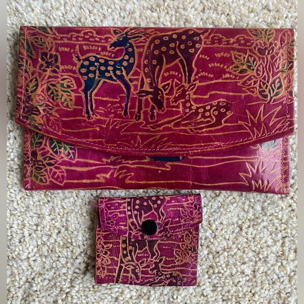 Pink Genuine leather printed Indian clutch and coin purse